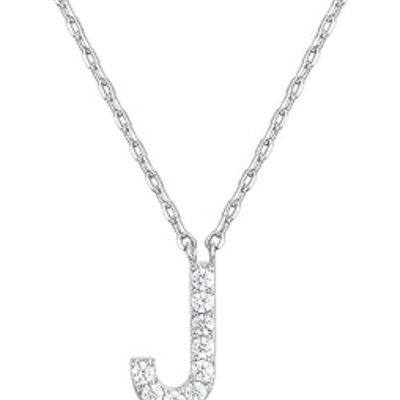 14K White Gold Initial Necklace Letter Dainty Diamond Gift Present A - O - Picture 10 of 16